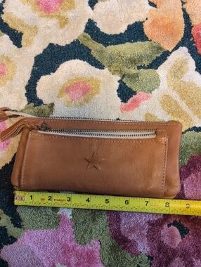 Brown Leather Zip Wristlet with Star Detail
